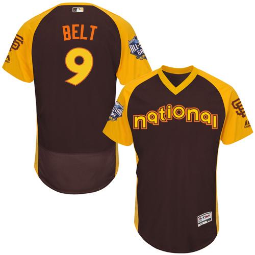 Giants #9 Brandon Belt Brown Flexbase Authentic Collection 2016 All-Star National League Stitched MLB jerseys - Click Image to Close